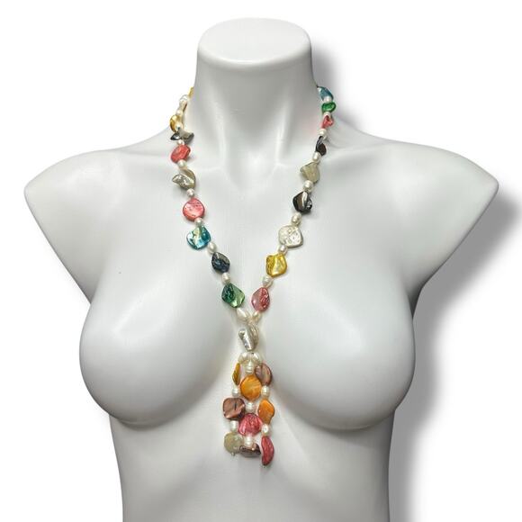 Freshwater Baroque Pearl Necklace Tassel Rainbow Multicolor Beach Ocean Wedding - Picture 3 of 14